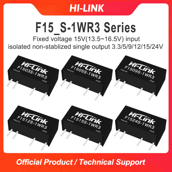 F1505S-1WR3/F1503S/F1512S/F1515S/F1524S-1WR3 DC to DC 15V to 3.3V/5V/9V/12V/15V/24V 1W power module/converter