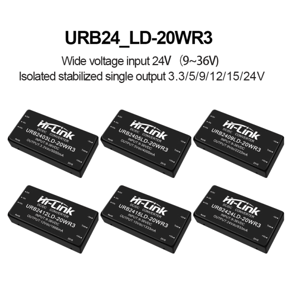 URB2405LD-20WR3 URB2412LD/URB2409LD/URB2424LD DCDC isolated and regulated power module 24V to 3.3/9/12/15/24V single channel