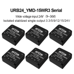 URB2405YMD-15WR3 URB2412YMD/ URB2415YMD/URB2424YMD DC-DC isolated dual output 24V to 5v/12v/15v/24v power converter module