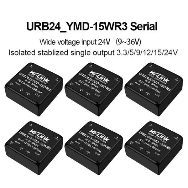 URB2405YMD-15WR3 URB2412YMD/ URB2415YMD/URB2424YMD DC-DC isolated dual output 24V to 5v/12v/15v/24v power converter module