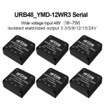 URB4805YMD-12WR3 URB4812YMD/ URB4815YMD/URB4824YMD DC-DC isolated single output 48V to 5v/12v/15v/24v power converter module