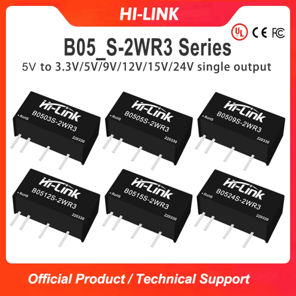 B0505S-2WR3 B0503S/B0509S/B0512S/B0524S-2WR3 DC to DC 5V to 5V/3.3V/9V/12v/24v 2W power converter module passed UL/CE/FCC certifications