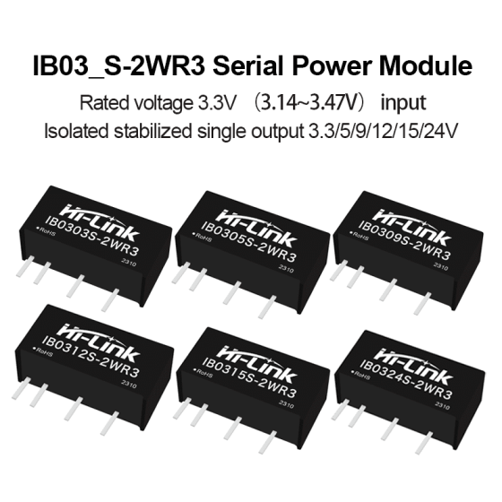 IB0305S-2WR3 IB0303/IB0309/IB0312/IB0315/IB0324S-2WHi-link DC-DC isolated power supply module with short-circuit protection