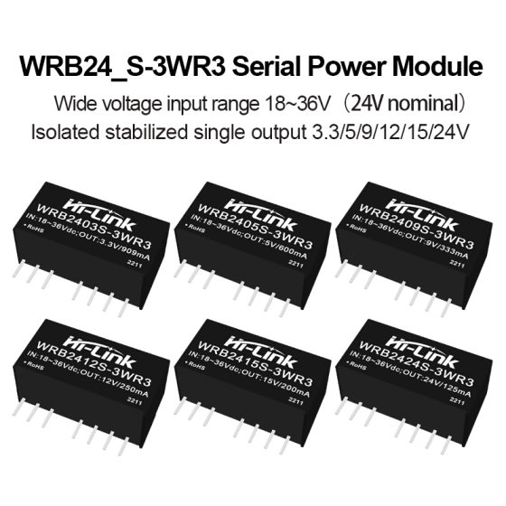 WRB2405S-3WR3/WRB2412S-3WR3 WRB2403S/WR2409S/WRB2415S-WRB2424S-3WR3 3W DC-DC Isolation Voltage Power Module
