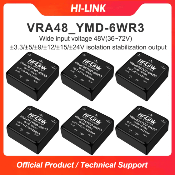 VRA4812YMD-6WR3 Hi-link dc-dc 6W VRA4803/VRA4805/VRA4815/VRA4824YMD-6WR3 voltage stablization dual output power converter module