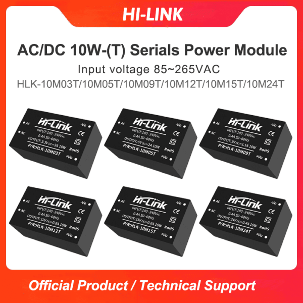 Ultra small AC/DC 10W 220V to 5V/9V/12V/15V/24V step down mini power switch power converter module HLK-10M05T/10M12T/10M24T