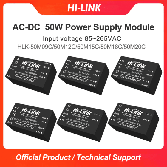 AC/DC HLK50M12C/50M15C/50M24C 220V to 5V/9V/12V/15V/18V/20V/24V 50W Step Down Mini Power Supply Module Converter Power Module
